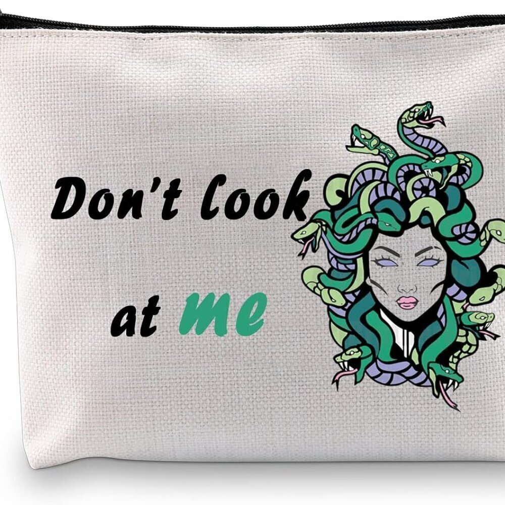 Funny Snake Women Cosmetic Bag Greek Makeup Zipper Pouch Snake Hair Lady Travel